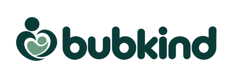 BubKind parent-and-baby embrace logo with rounded lettering