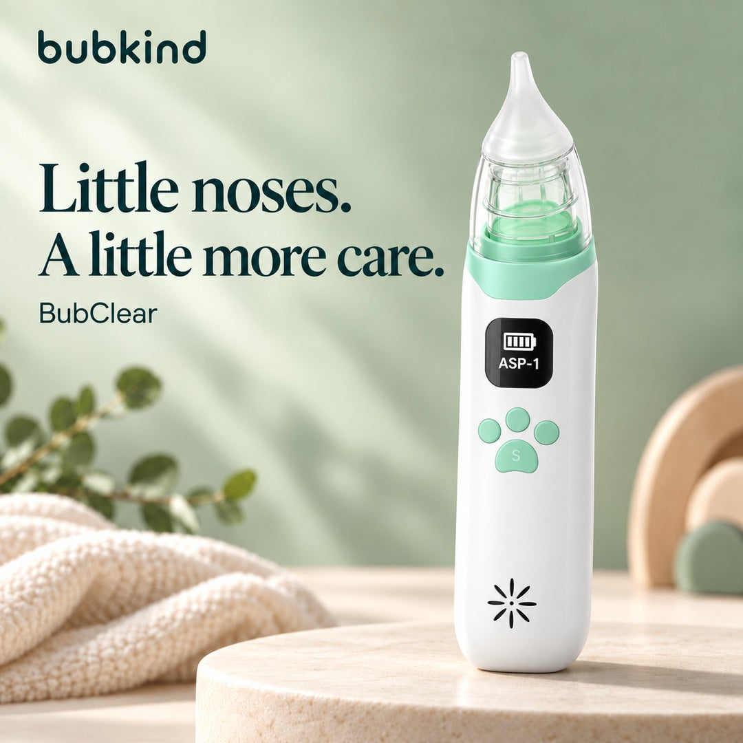 BubClear white and mint nasal aspirator with three settings; Little noses, a little more care